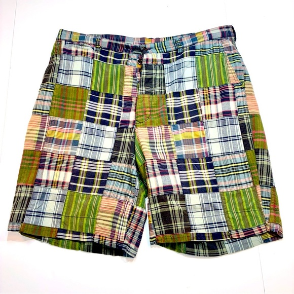 Polo Ralph Lauren Madras Plaid Patchwork Shorts Mens 38 Preppy *READ DESCRIPTION - Picture 1 of 7